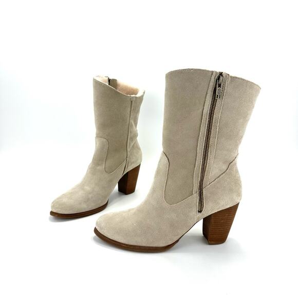 Ugg Lynda Western Boot Size 11 Natural Suede Sheepskin Fur Lined Cuban High Heel - Picture 12 of 15